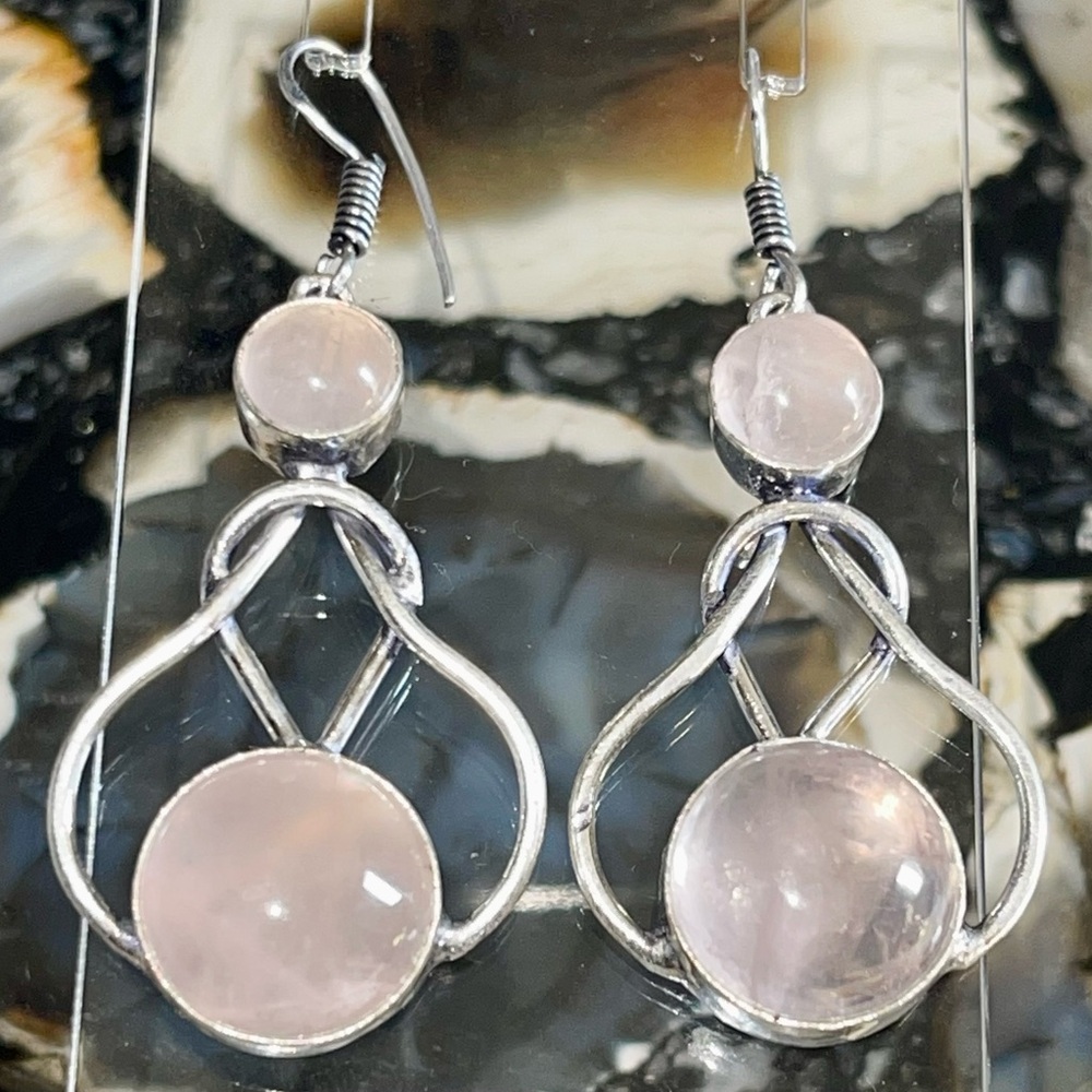 Pink Rose Quartz “Stone of Pure Love” Earrings 2 1/4”